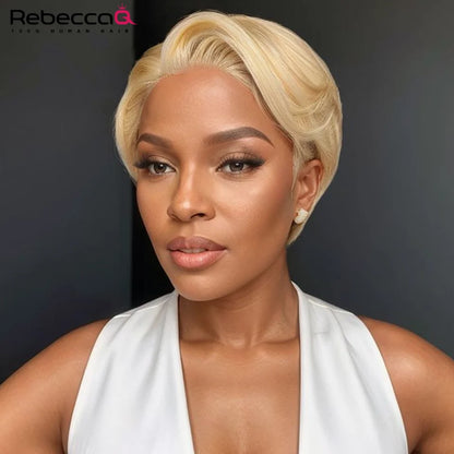 "Becky Blonde" Short Pixie Cut Wig: Human Hair