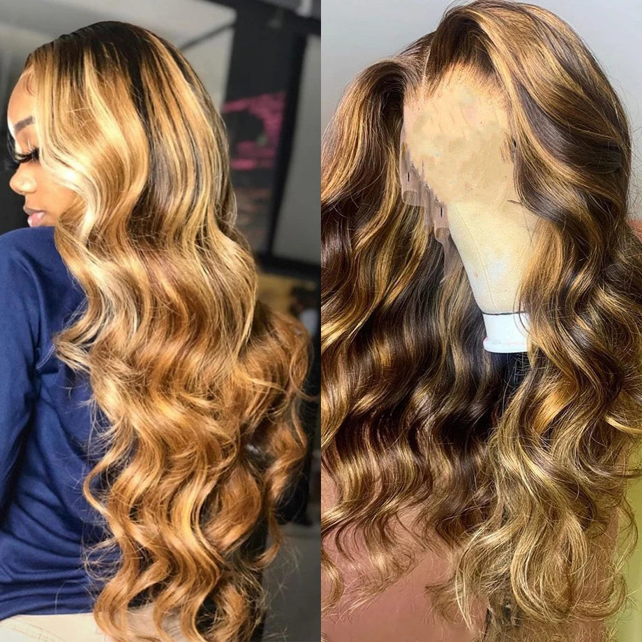 Flowy, Highlight Human Hair: Body Wave Lace Front Wig