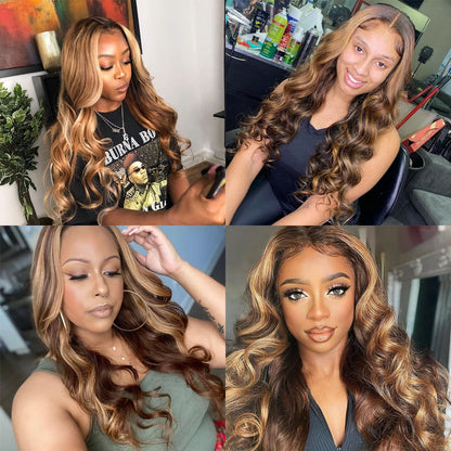 Flowy, Highlight Human Hair: Body Wave Lace Front Wig