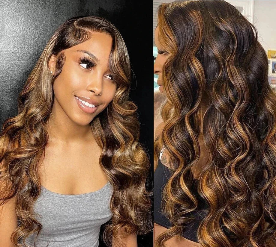 Flowy, Highlight Human Hair: Body Wave Lace Front Wig