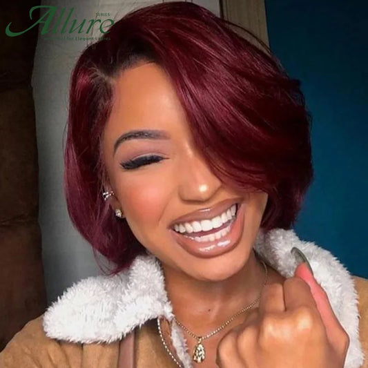 "Burgundy Brandie" Short Bob Wig With Bangs