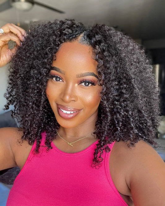 "Naturally" Kinky Curly V Part Wig: Human Hair