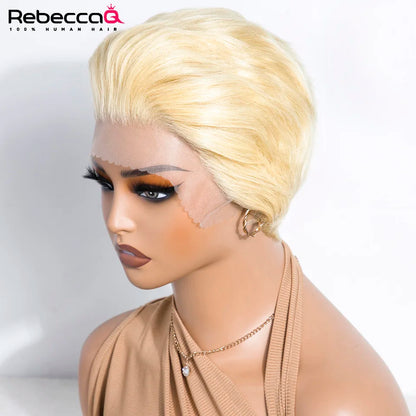 "Becky Blonde" Short Pixie Cut Wig: Human Hair