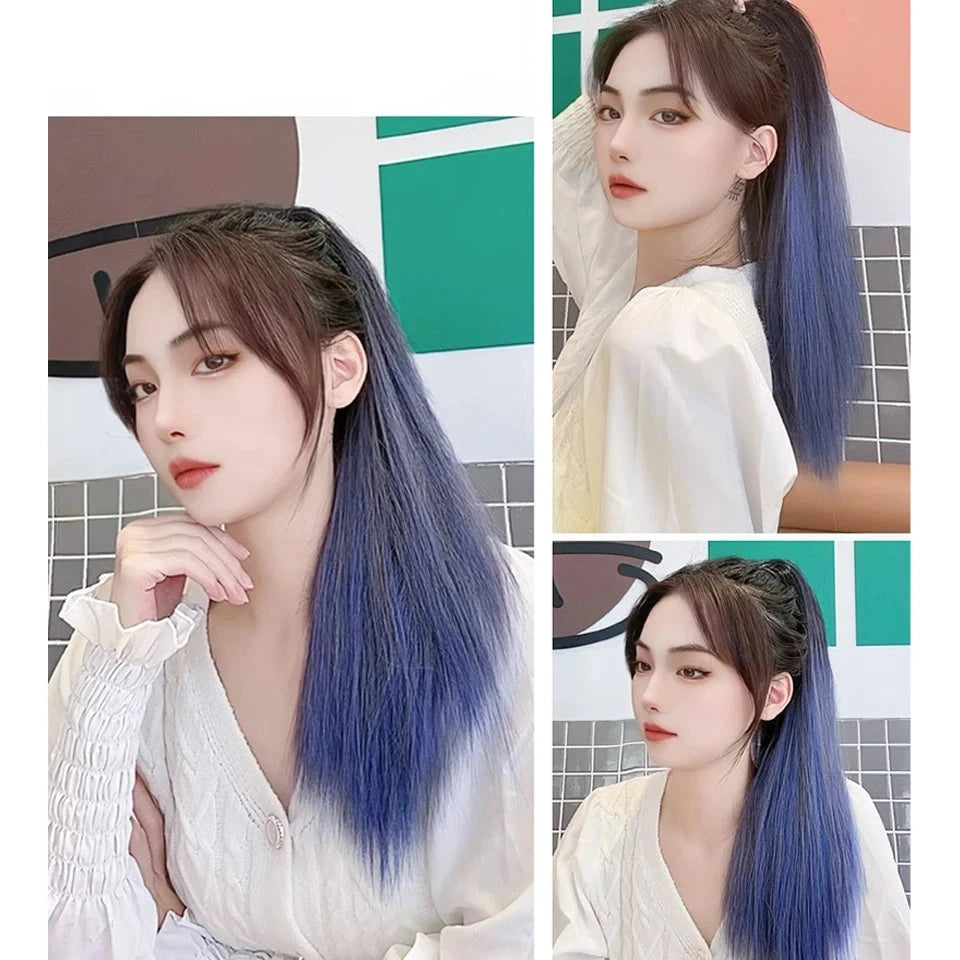 Tightly Fixed Smooth Blue Ponytail